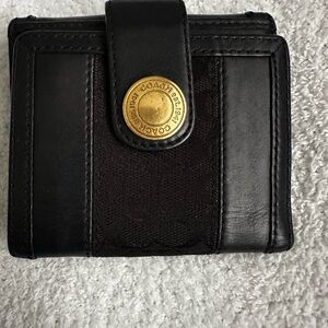 Coach Black Leather Wallet with Gold Button